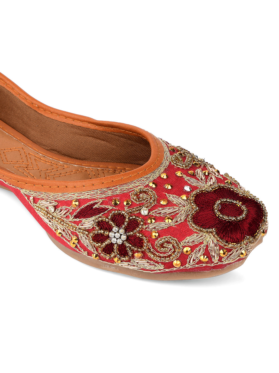 Desi Colour Women Indian Ethnic Footwear-Maroon Velvet Emb