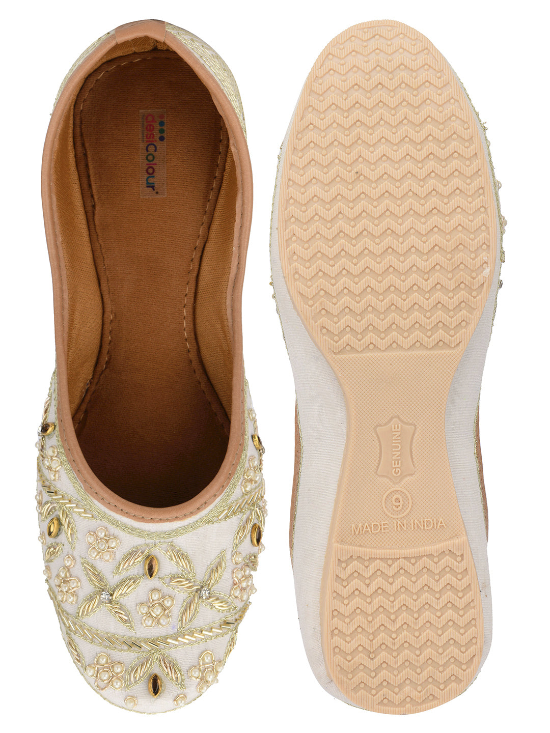 Desi Colour Women Indian Ethnic Footwear-Pearl Dabka