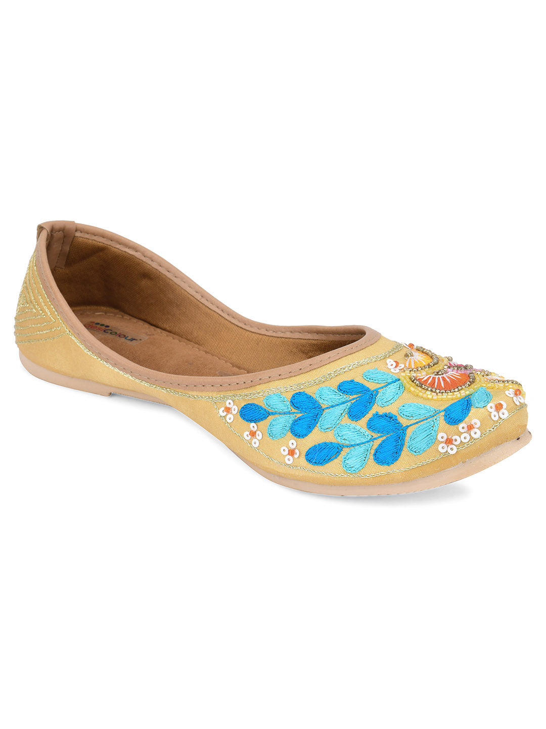 Desi Colour Women Indian Ethnic Footwear-Gold Firoji Emb