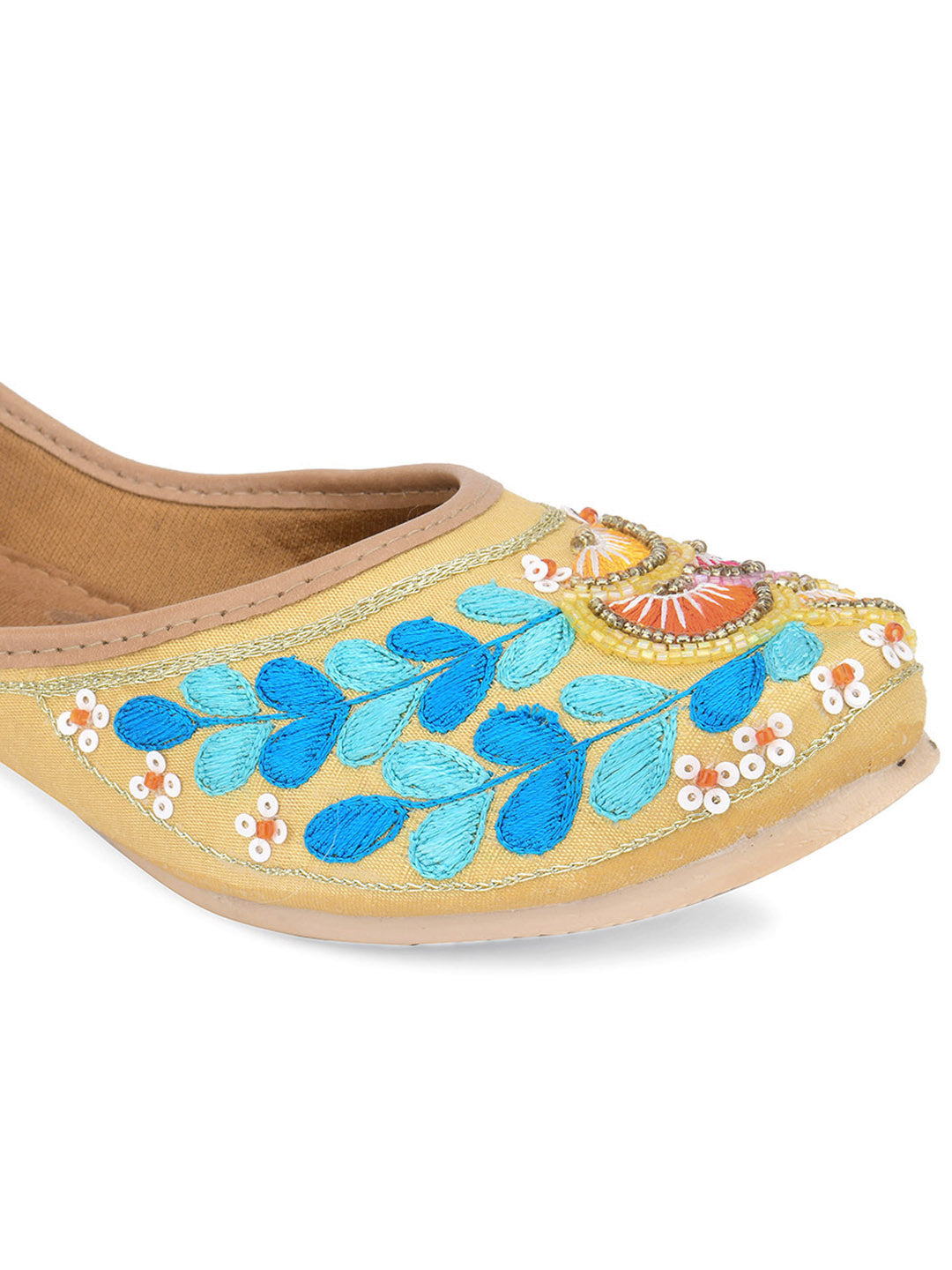 Desi Colour Women Indian Ethnic Footwear-Gold Firoji Emb