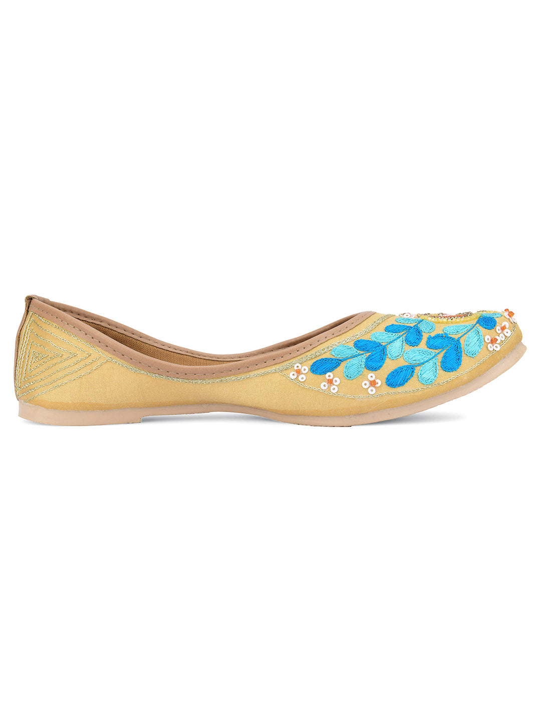 Desi Colour Women Indian Ethnic Footwear-Gold Firoji Emb