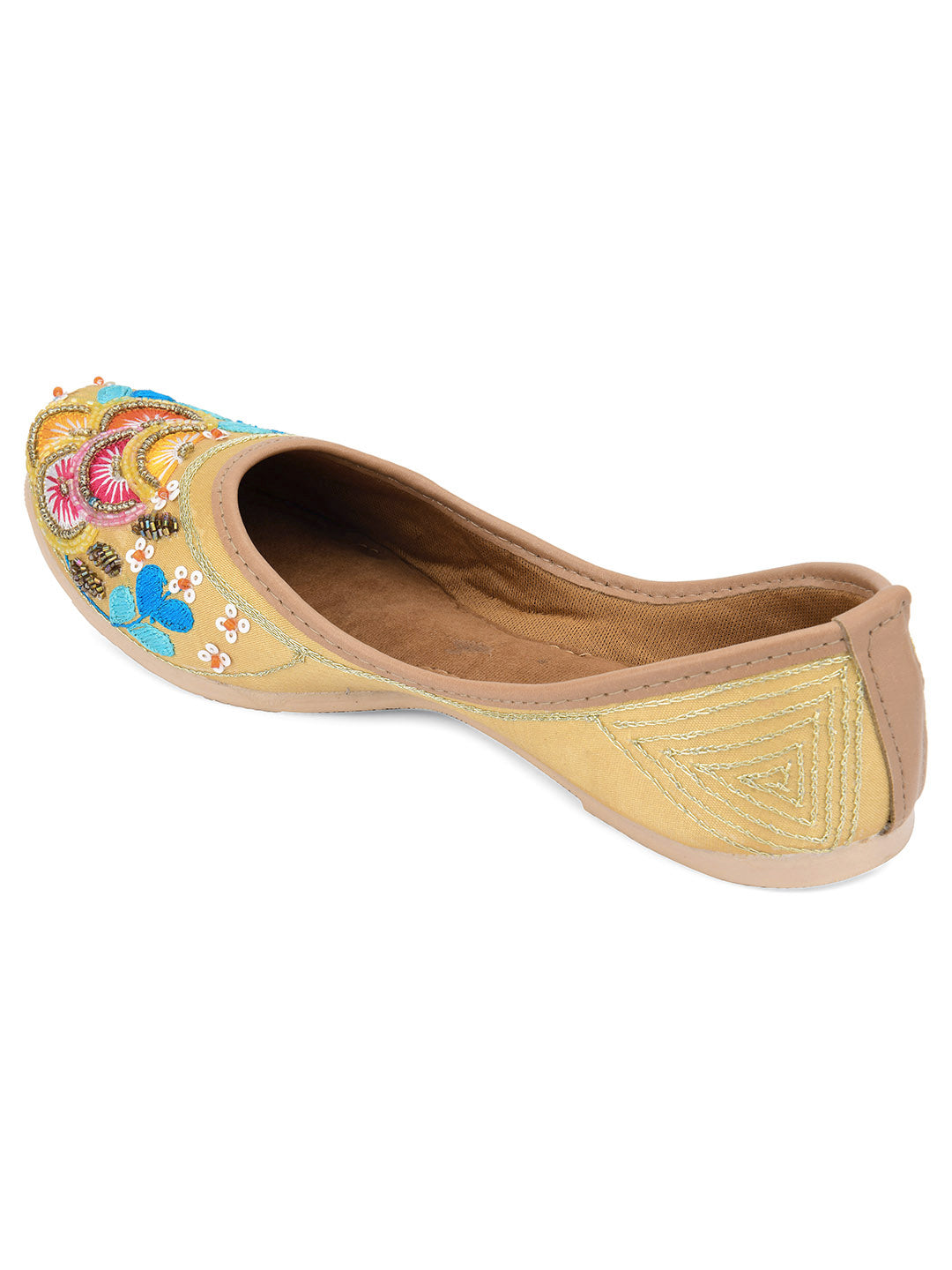 Desi Colour Women Indian Ethnic Footwear-Gold Firoji Emb