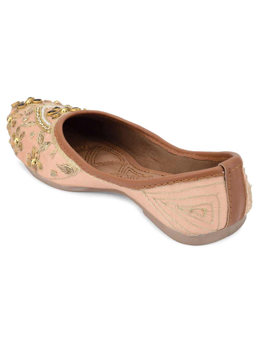 Desi Colour Women Indian Ethnic Footwear-Peach Dabka Stone