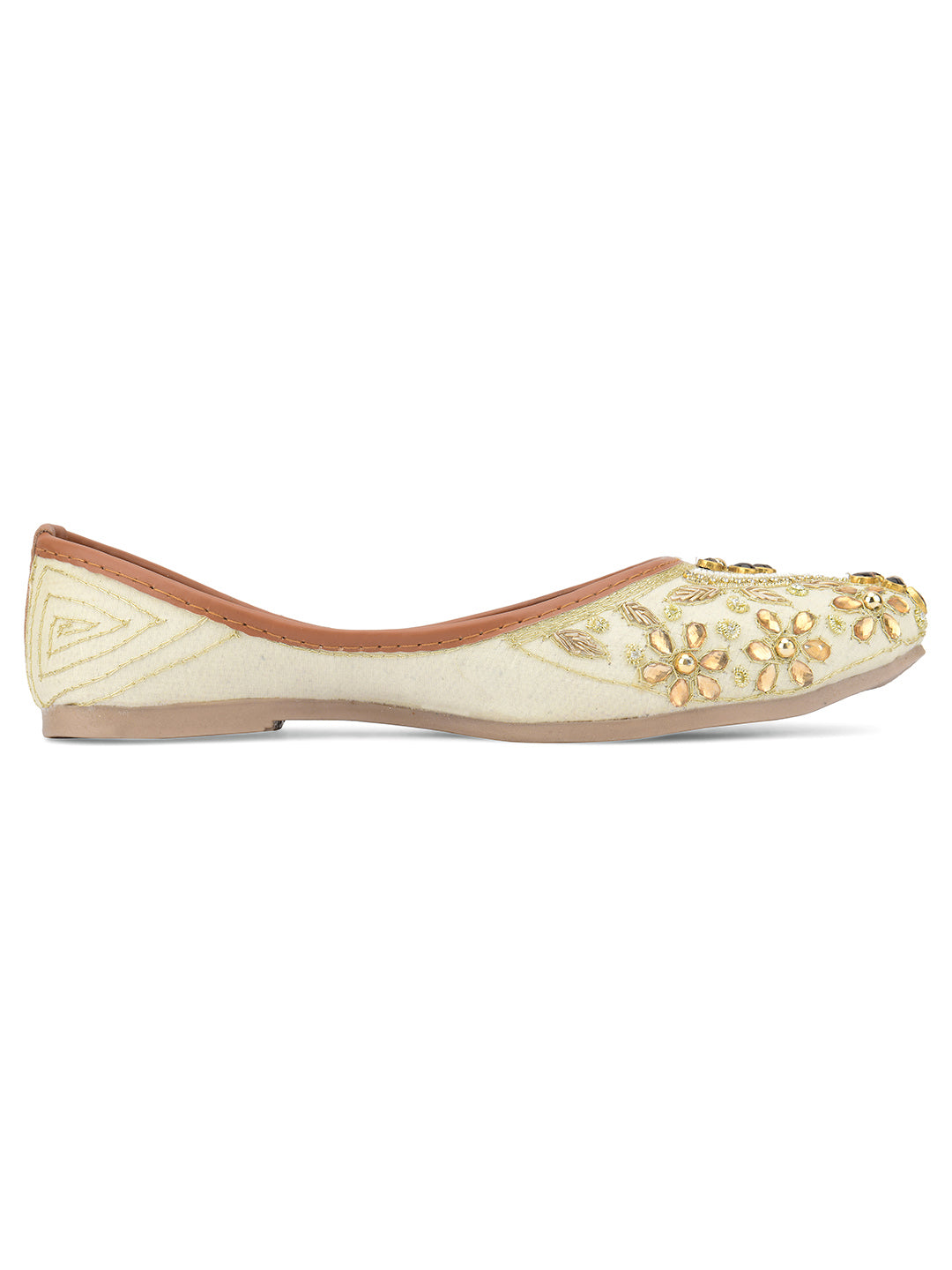 Desi Colour Women Indian Ethnic Footwear-Off White Dabka Stone