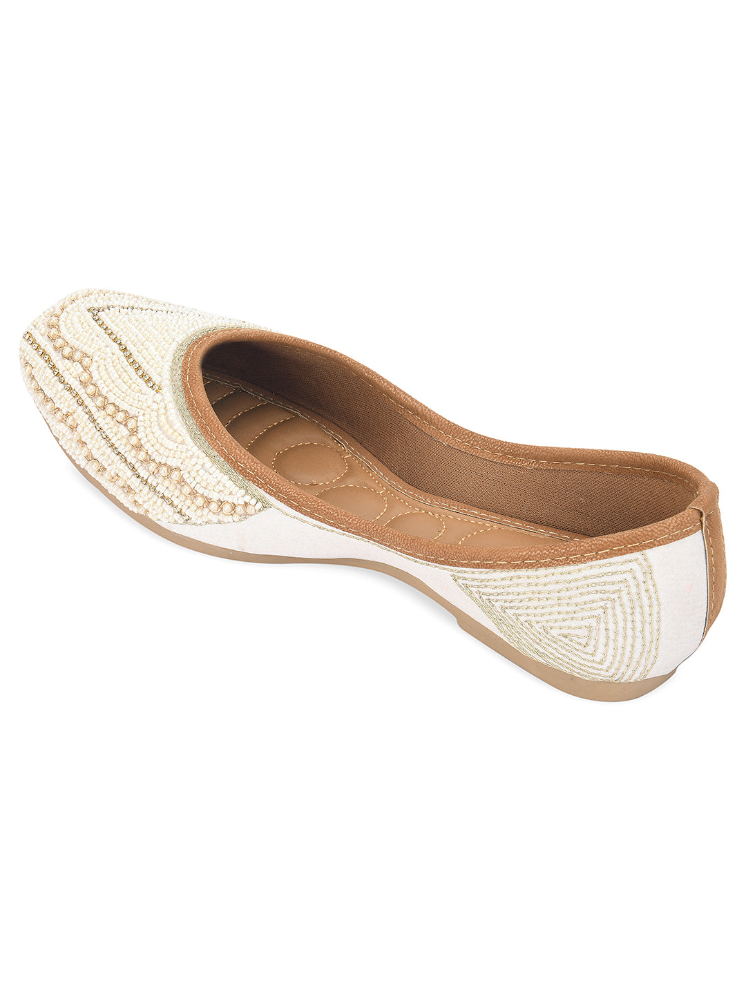 Desi Colour Women Indian Ethnic Footwear-White Silver Pearl