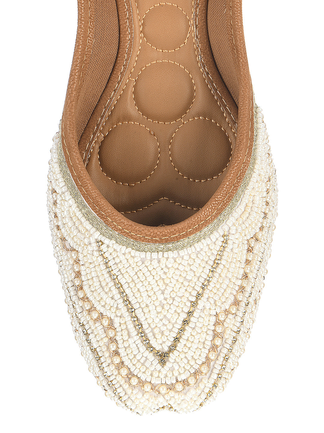 Desi Colour Women Indian Ethnic Footwear-White Silver Pearl