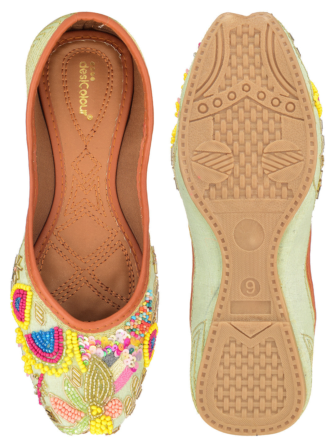 Desi Colour Women Indian Ethnic Footwear-Sea green forest