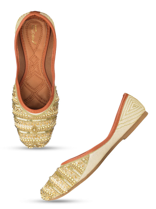Desi Colour Women Indian Ethnic Footwear-Gold line
