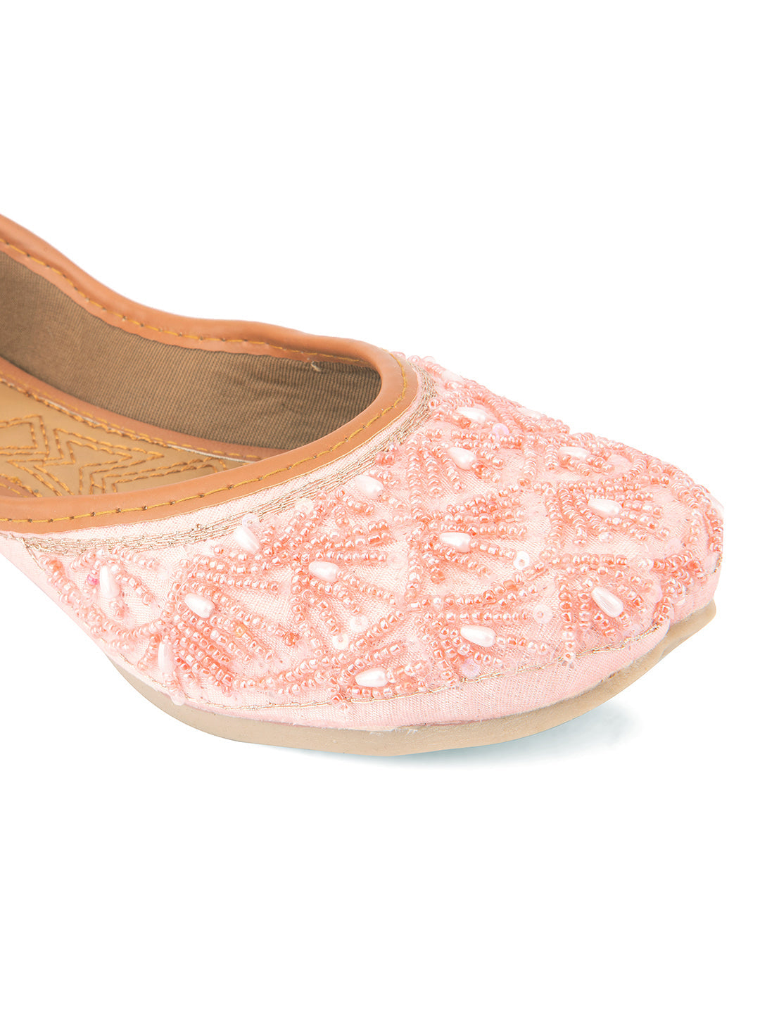 Desi Colour Women Indian Ethnic Footwear-Peach pearl Net