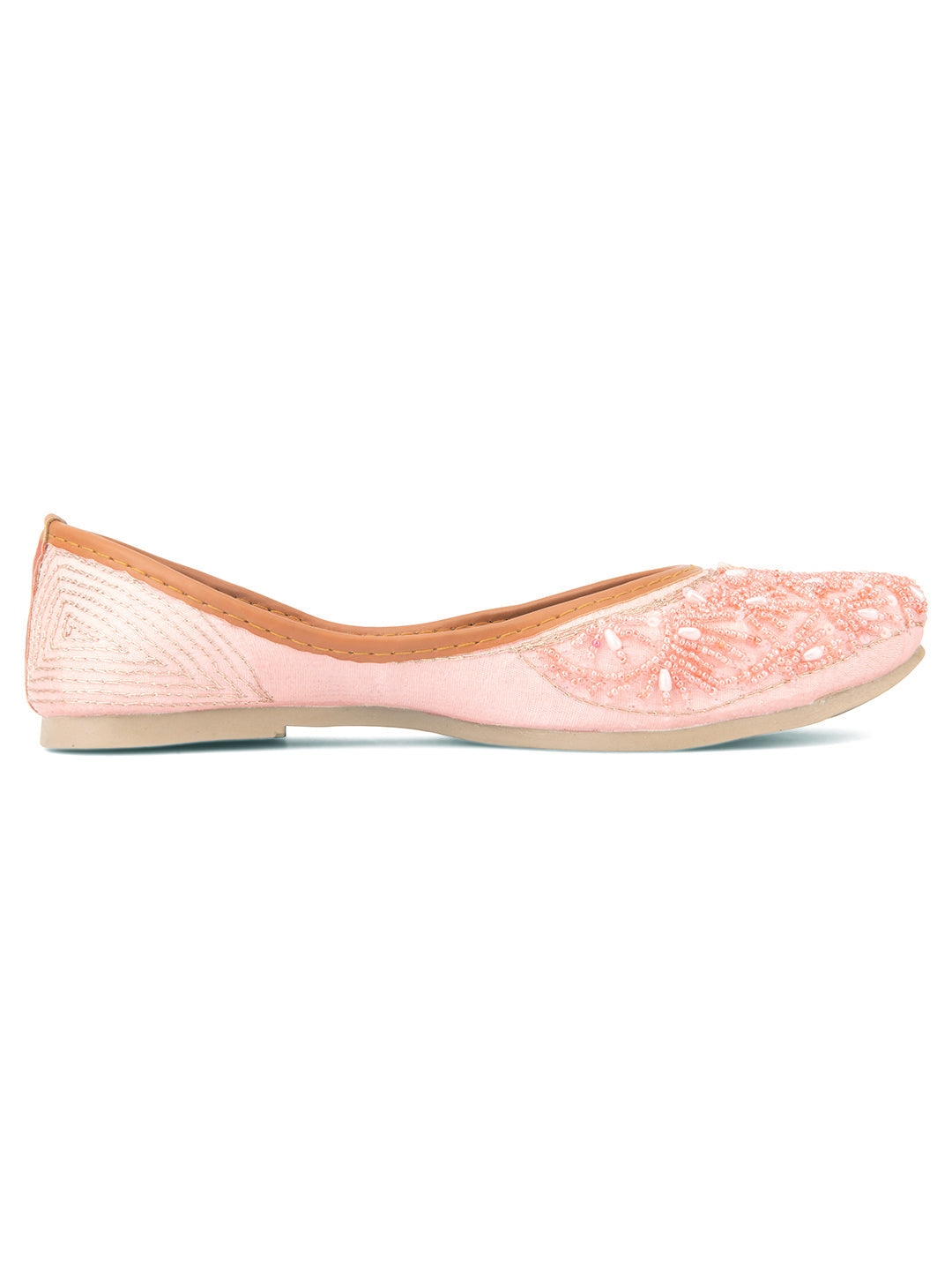 Desi Colour Women Indian Ethnic Footwear-Peach pearl Net