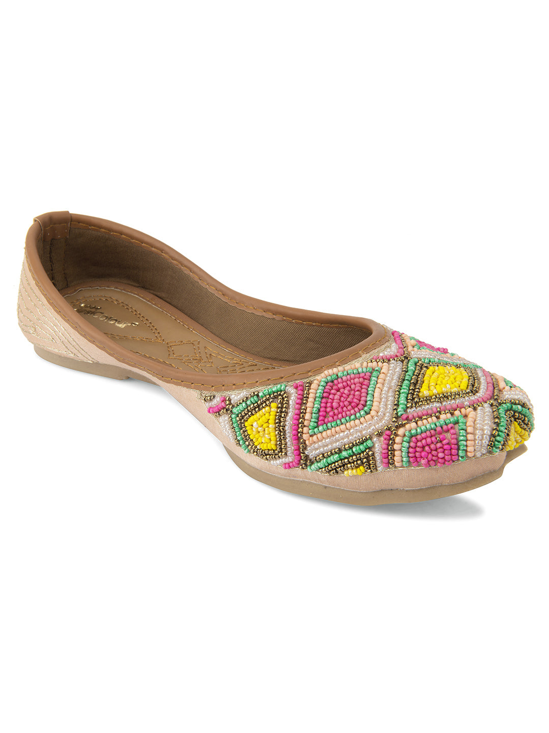 Desi Colour Women Indian Ethnic Footwear-Pink Multi Colour Pearl