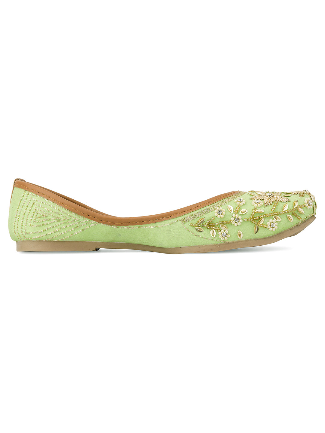 Desi Colour Women Indian Ethnic Footwear-Sea Green Dabka Flower