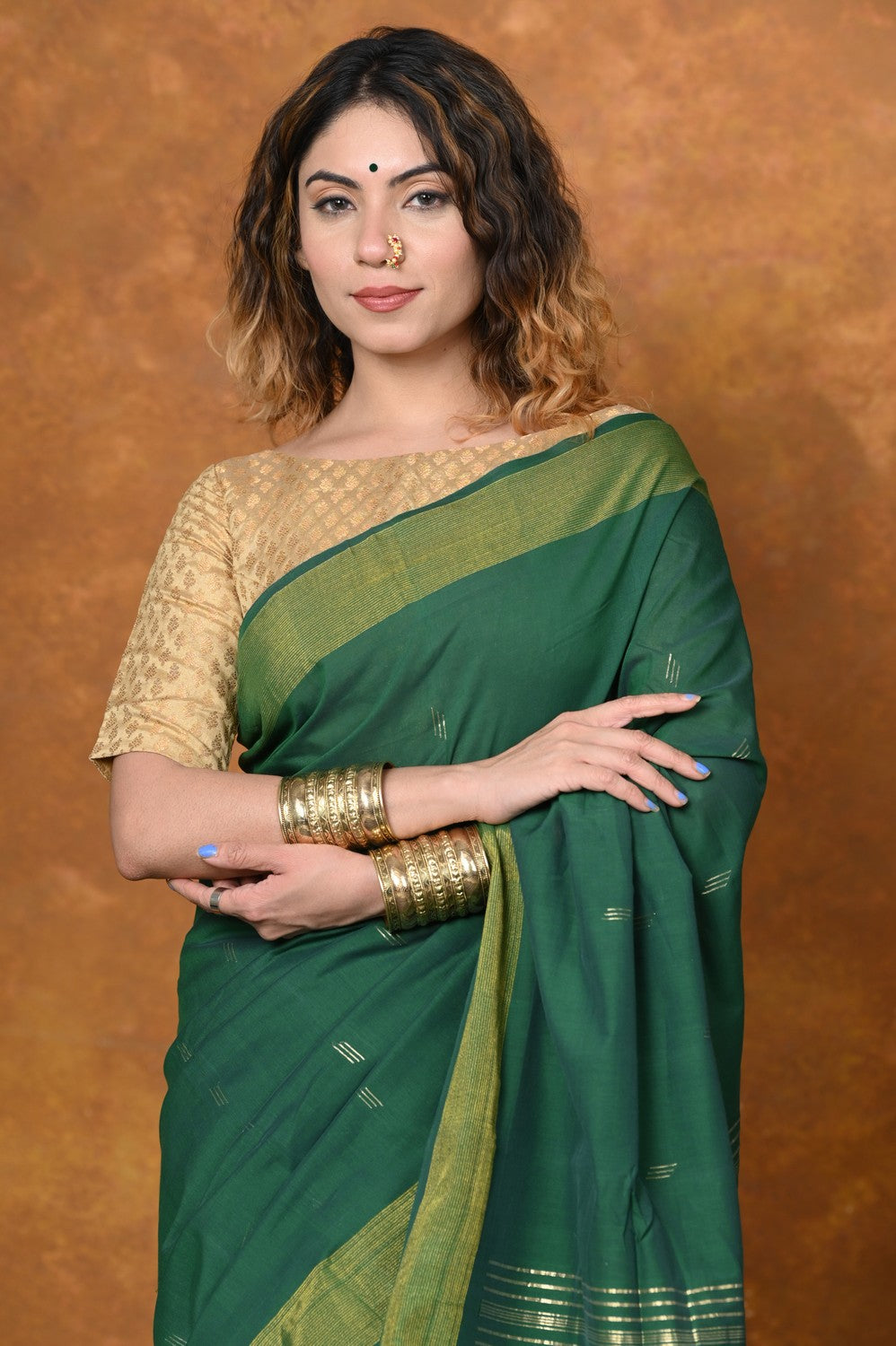 Very Much Indian EXCLUSIVE! Handloom Pure Cotton Paithani With Asawali Pallu - Dark Green 