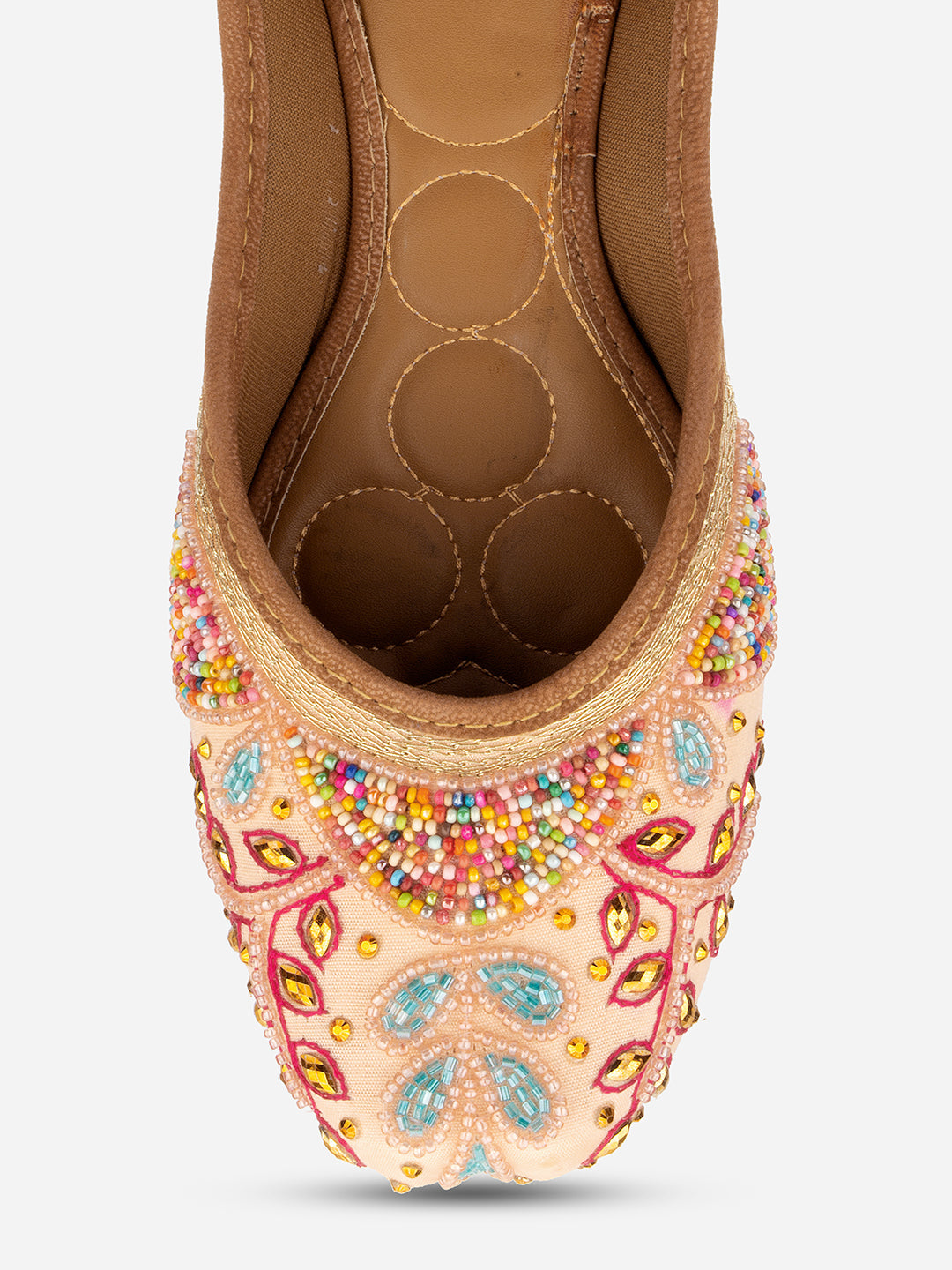 Desi Colour Women Indian Ethnic Footwear-Peach Multi Pearl