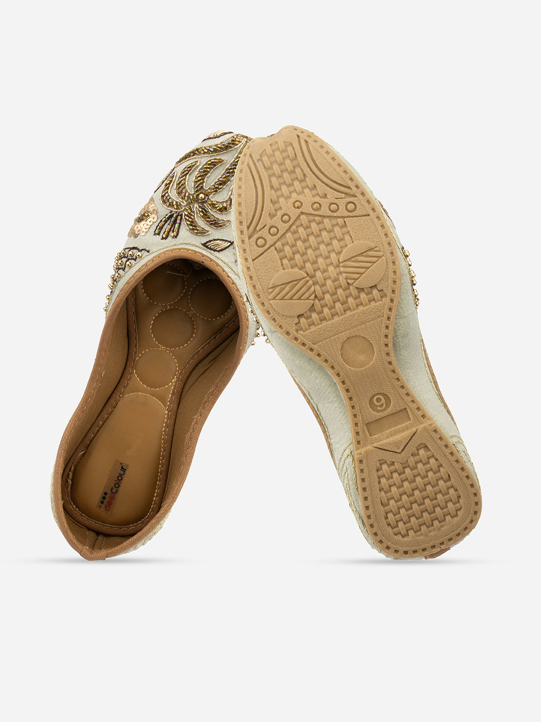 Desi Colour Women Indian Ethnic Footwear-Sea Green Pearl Shine