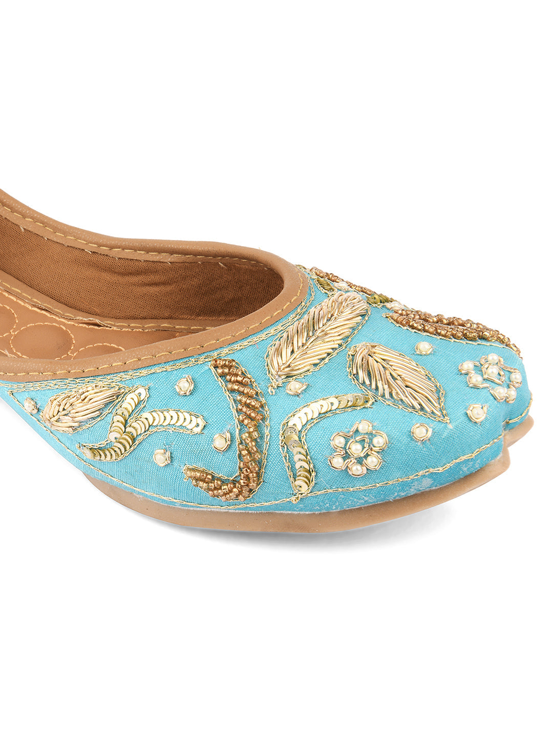 Desi Colour Women Indian Ethnic Footwear-Sky Blue Dabka