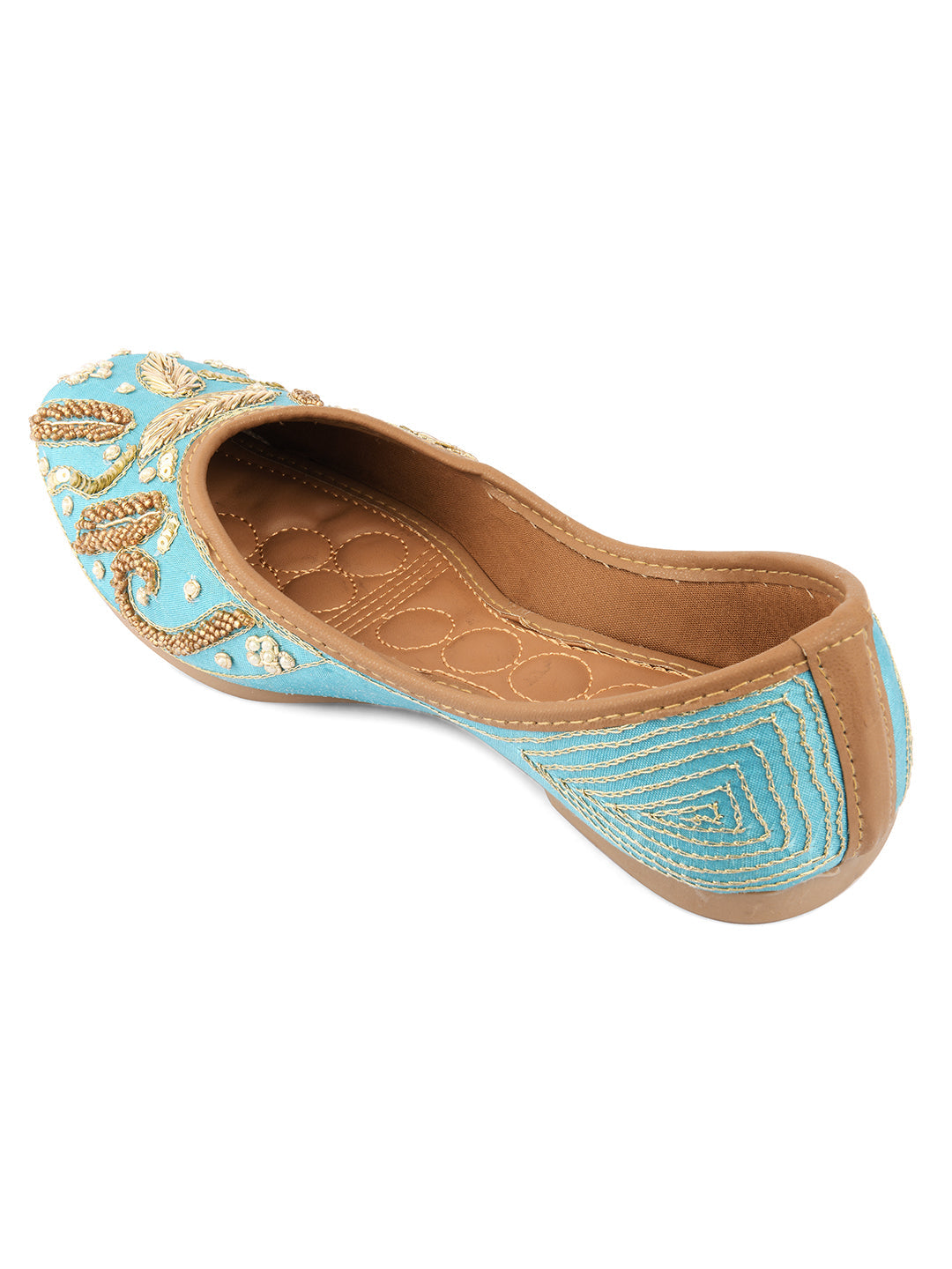 Desi Colour Women Indian Ethnic Footwear-Sky Blue Dabka
