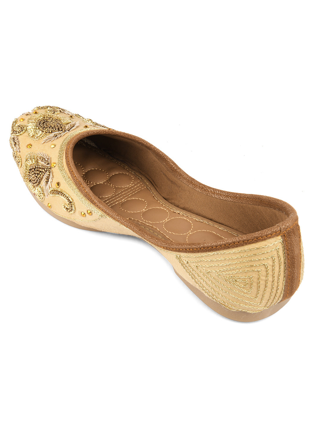 Desi Colour Women Indian Ethnic Footwear-Gold Stone Dabka