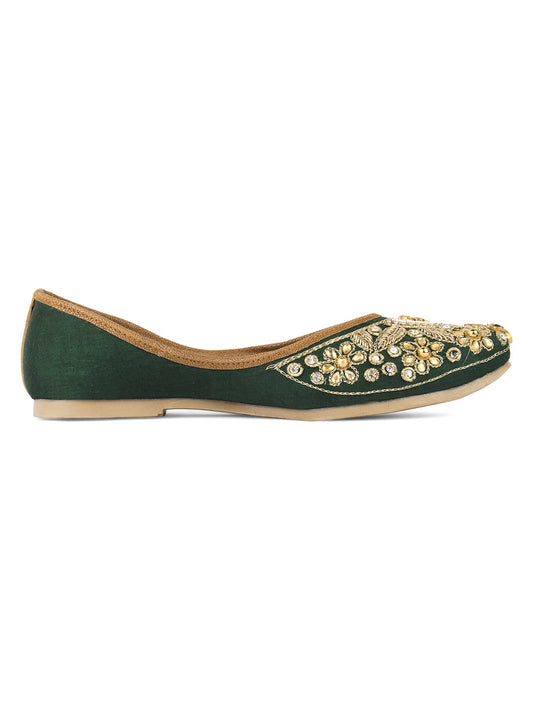 Desi Colour Women Indian Ethnic Footwear-Green Stone
