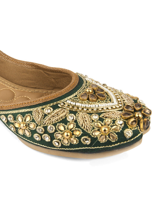 Desi Colour Women Indian Ethnic Footwear-Green Stone