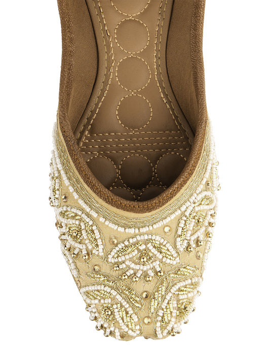 Desi Colour Women Indian Ethnic Footwear-Party Collection - Gold White Pearl