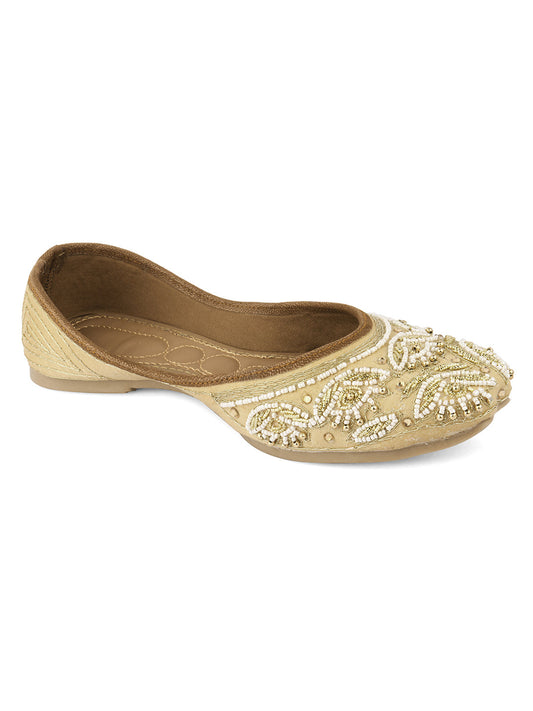 Desi Colour Women Indian Ethnic Footwear-Party Collection - Gold White Pearl