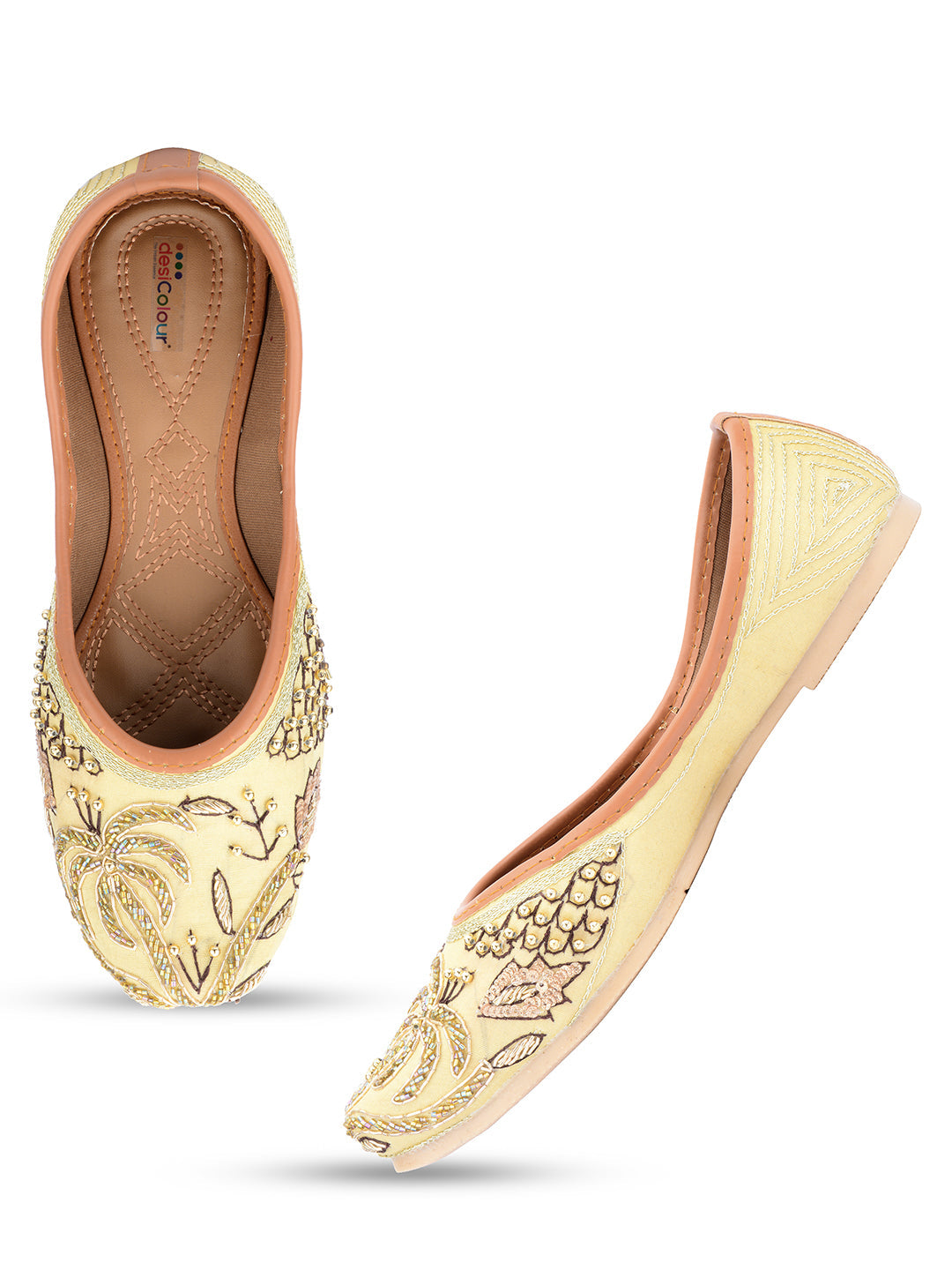 Desi Colour Women Indian Ethnic Footwear-Gold Dabka-1