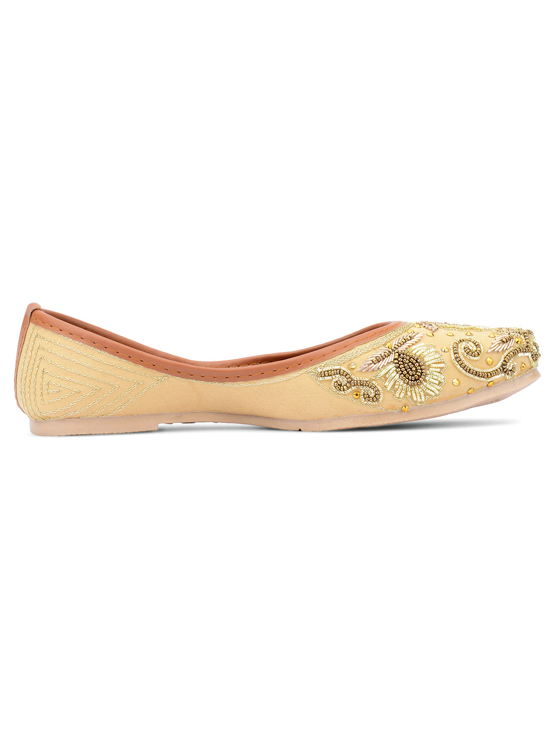 Desi Colour Women Indian Ethnic Footwear-Gold Dabka Emb
