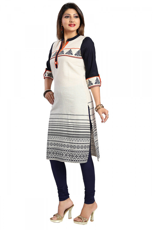 Snehal Creations Curiously Contemporary Cream Cotton Tunic With Print Design