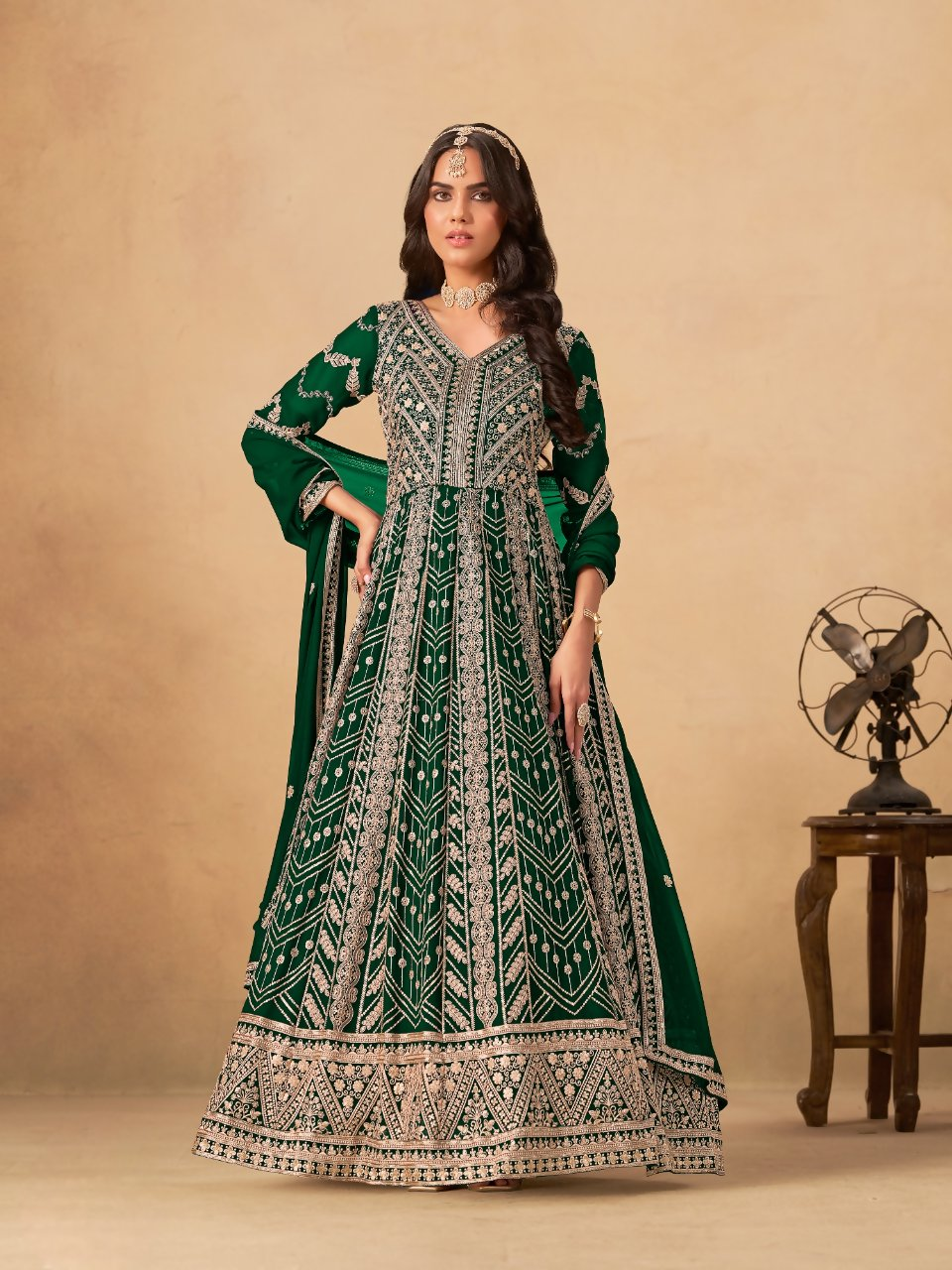 Anaita Green Faux Georgette Stitched Anarkali Suit with Heavy Embroidery Work