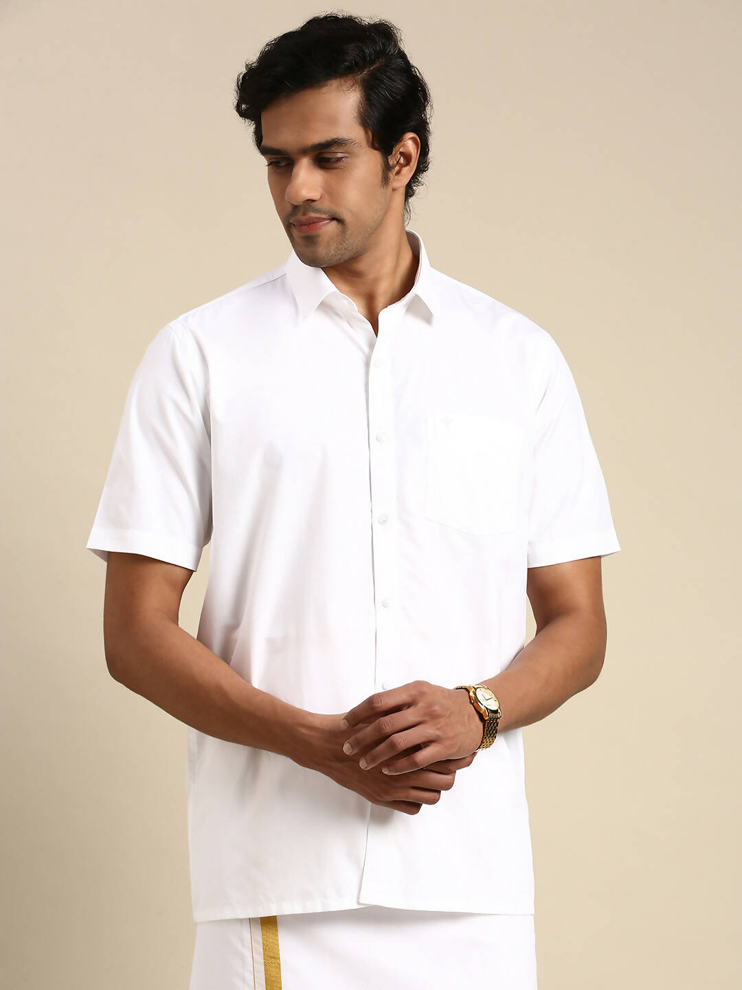 Ramraj Cotton Mens Half Sleeve White Shirt Plus Size - Pure Cotton 