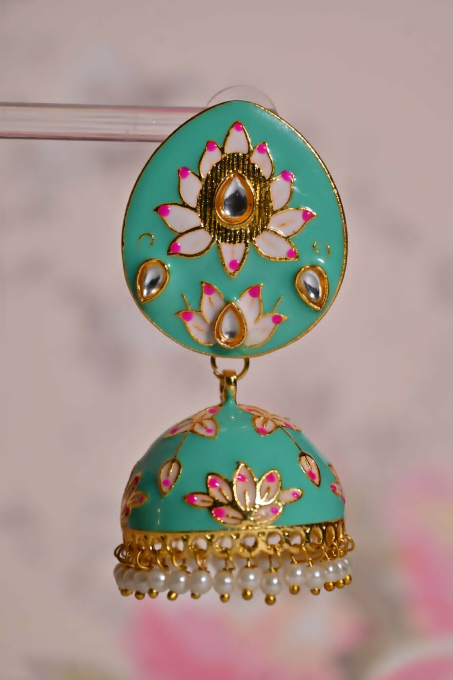 Sea Green Ethnic Enamel Meenakari Jhumki Earrings By House of Ree House of Ree