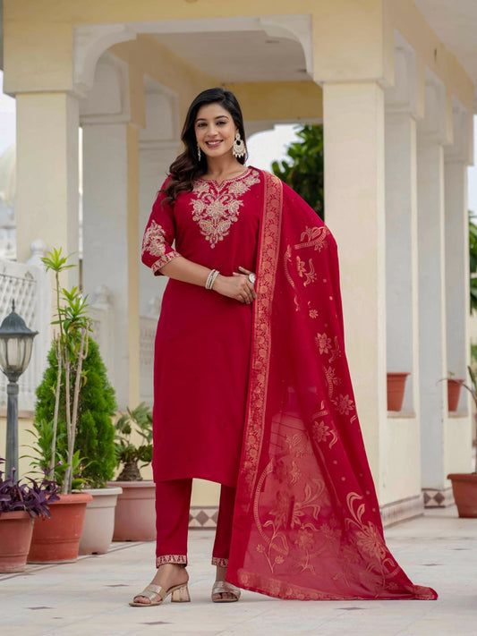 Lehenga Mart Designer Ready To Wear Kurta Pant With Dupatta For Women-Maroon