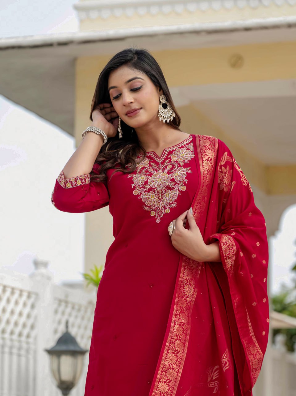Lehenga Mart Designer Ready To Wear Kurta Pant With Dupatta For Women-Maroon