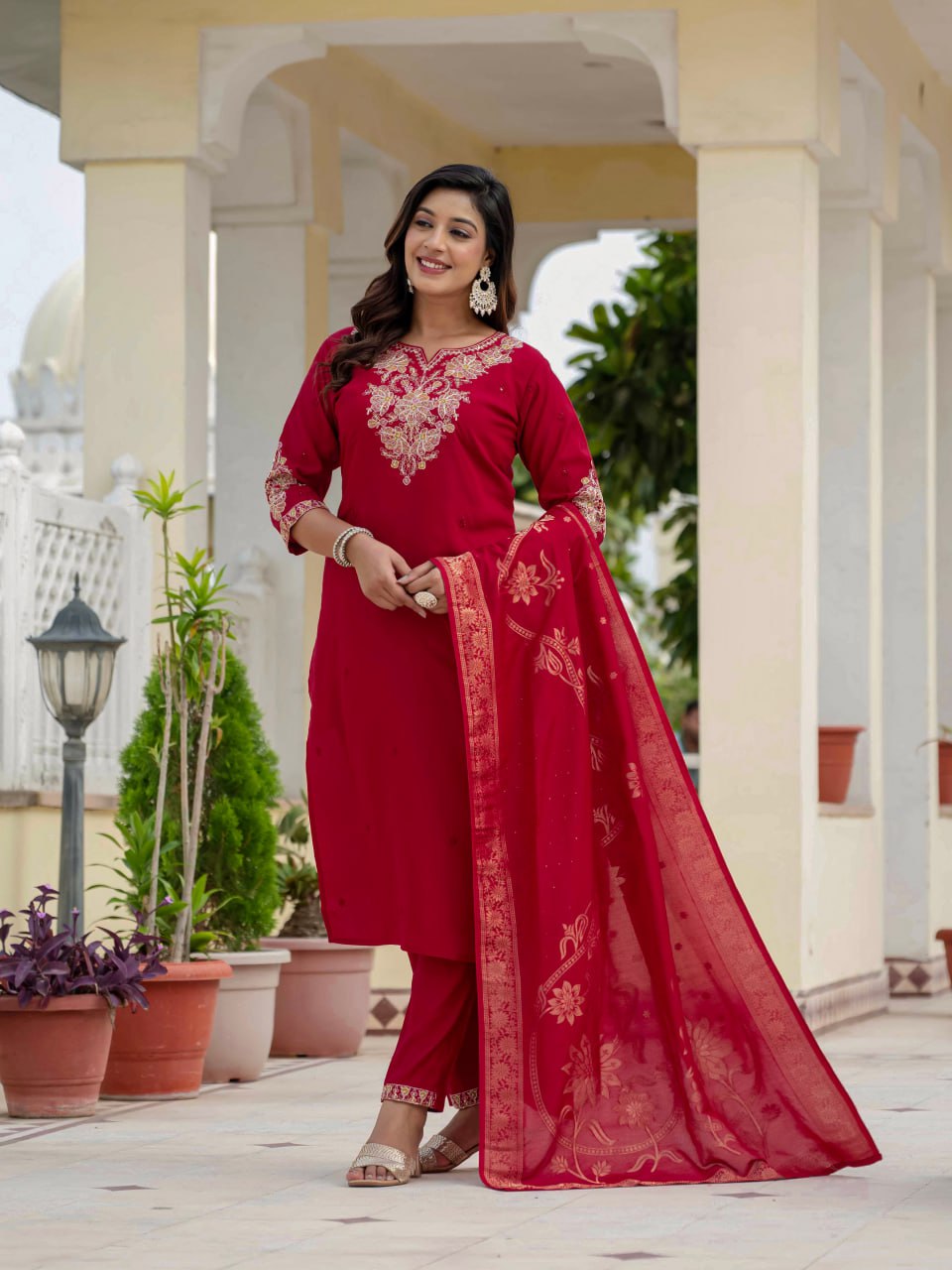 Lehenga Mart Designer Ready To Wear Kurta Pant With Dupatta For Women-Maroon