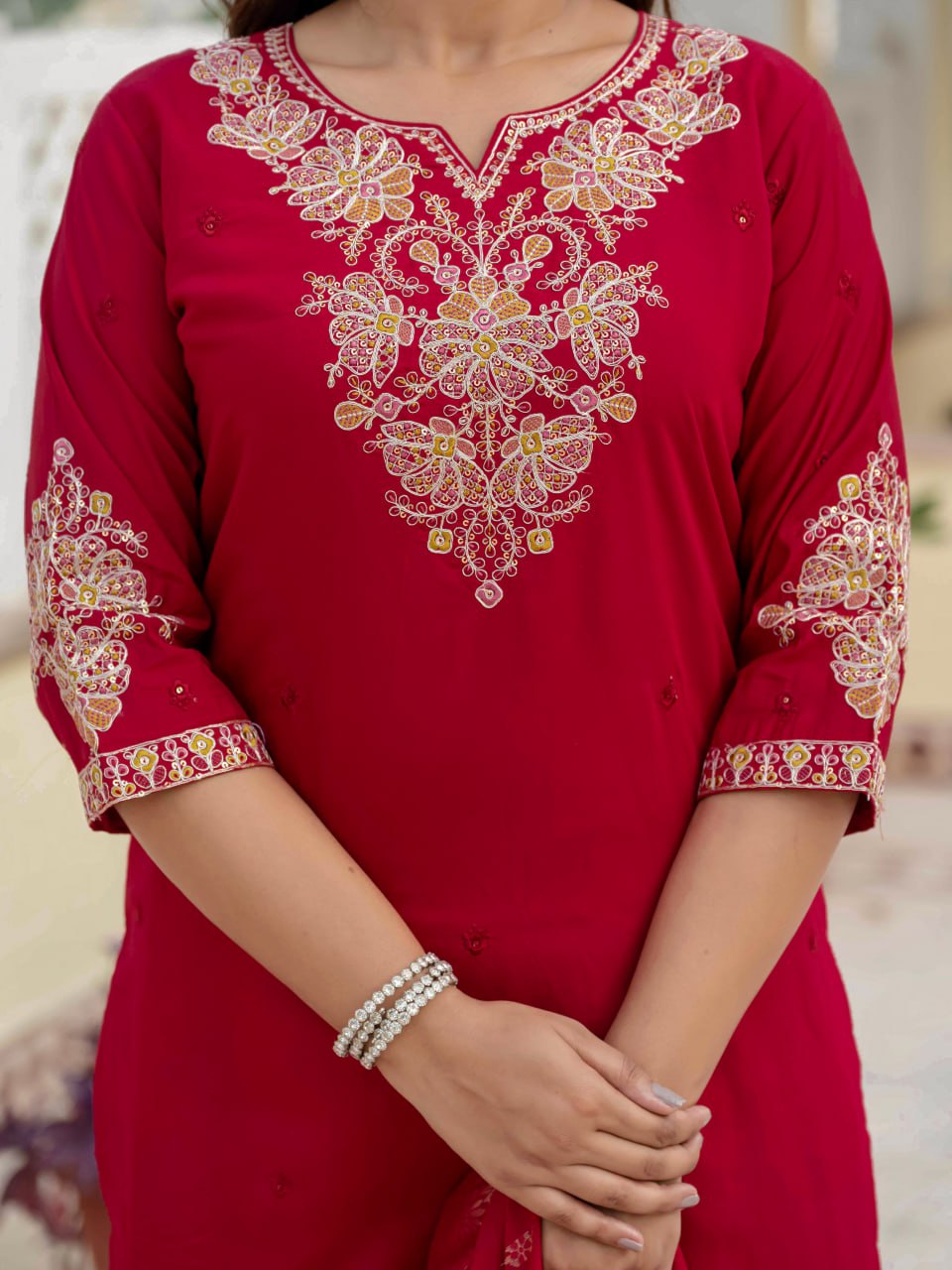 Lehenga Mart Designer Ready To Wear Kurta Pant With Dupatta For Women-Maroon