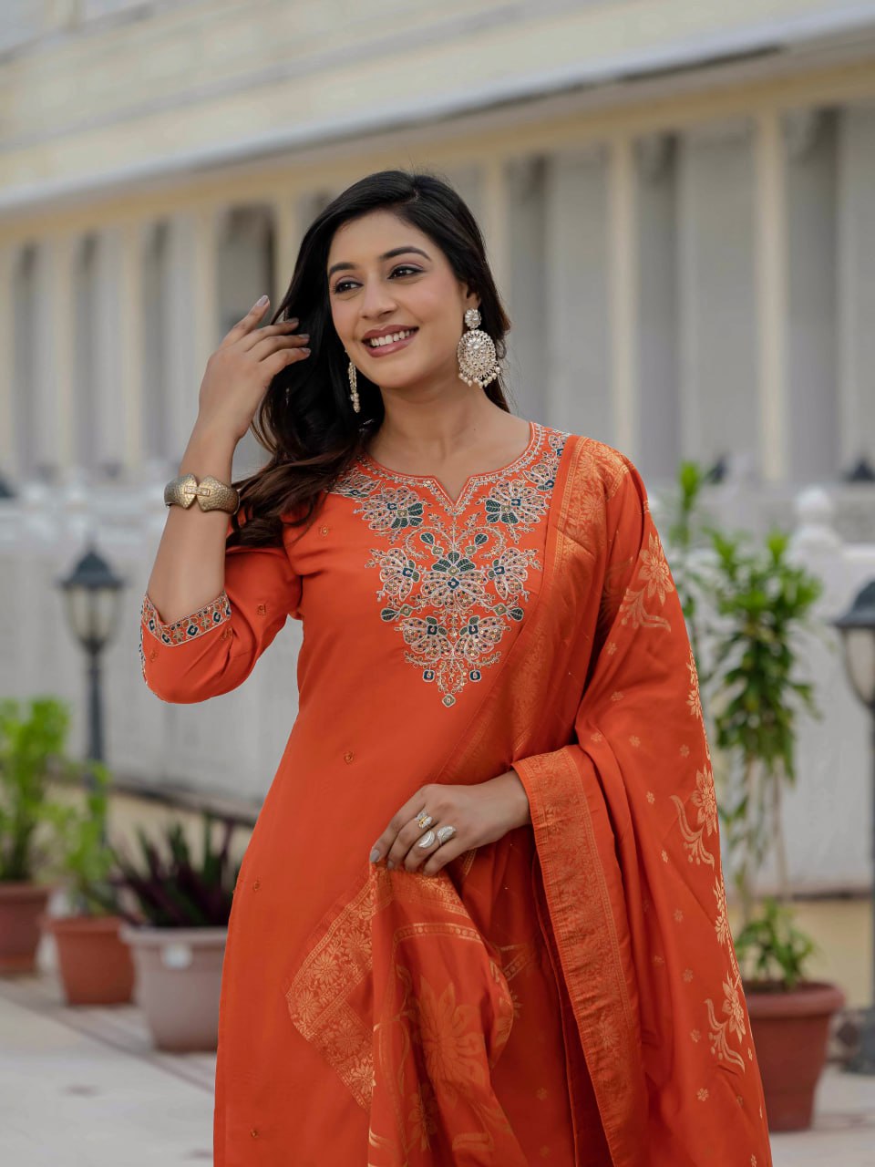 Lehenga Mart Designer Ready To Wear Kurta Pant With Dupatta For Women-Orange