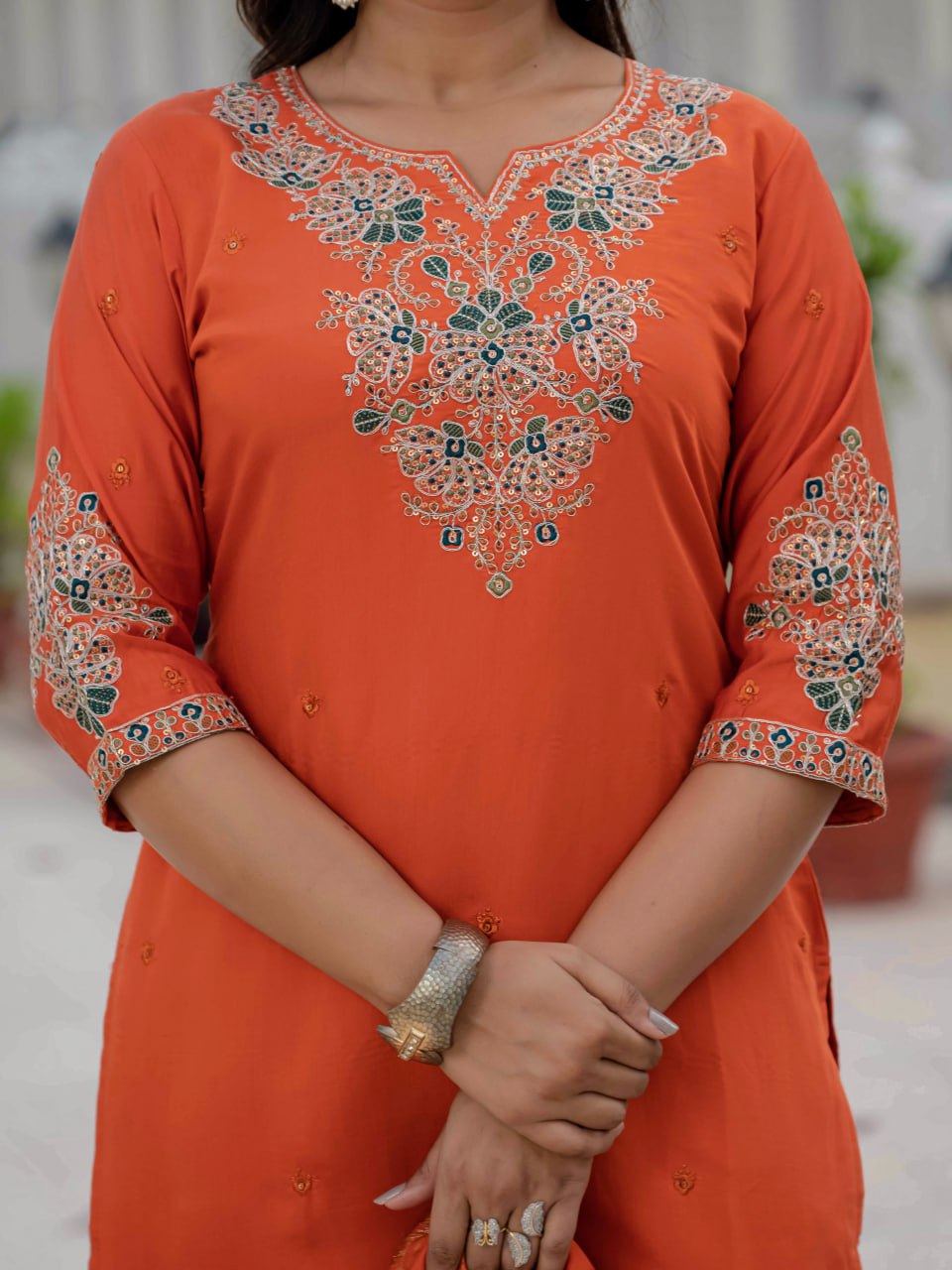 Lehenga Mart Designer Ready To Wear Kurta Pant With Dupatta For Women-Orange