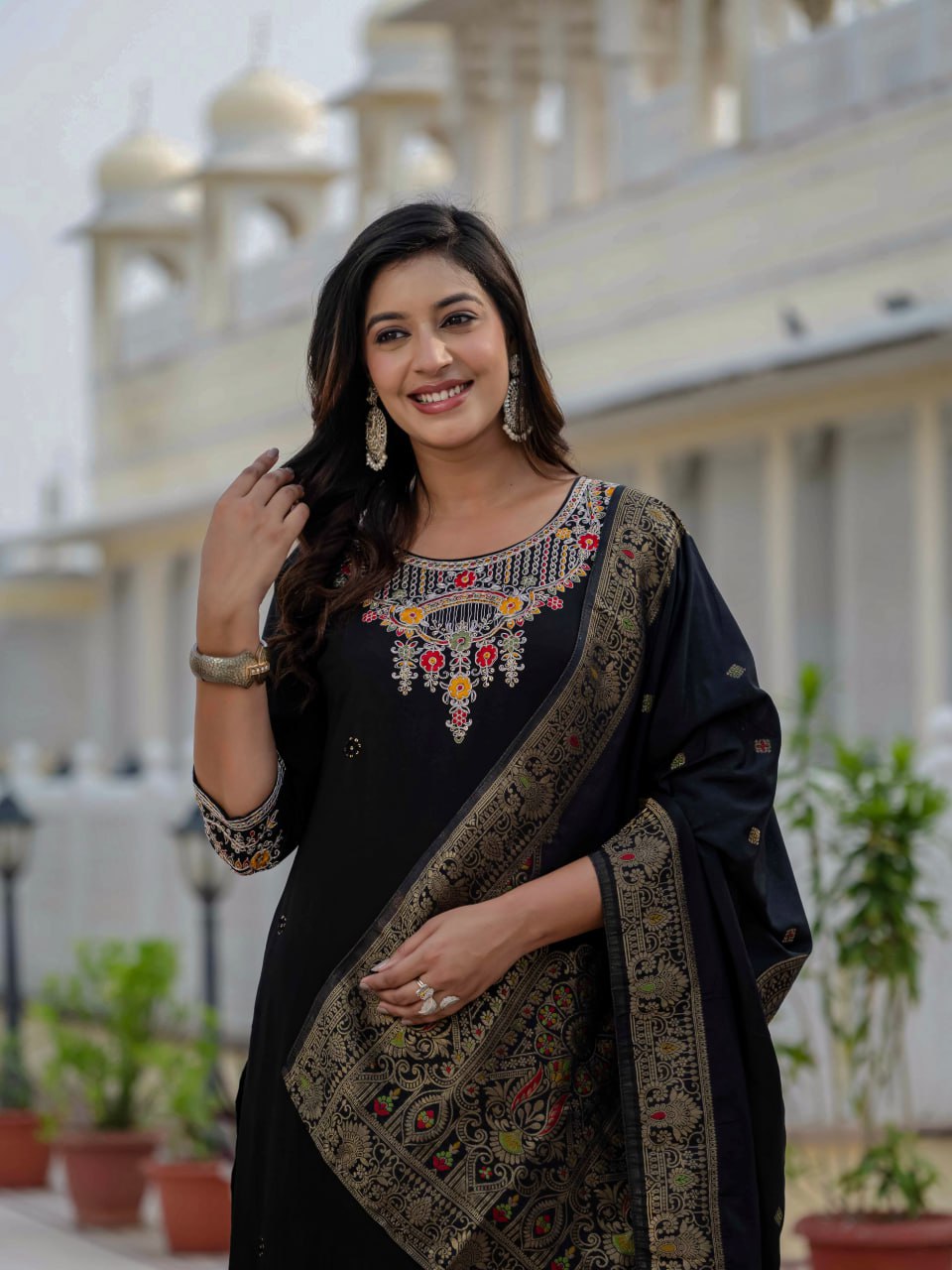 Lehenga Mart Designer Ready To Wear Kurta Pant With Dupatta For Women-Black