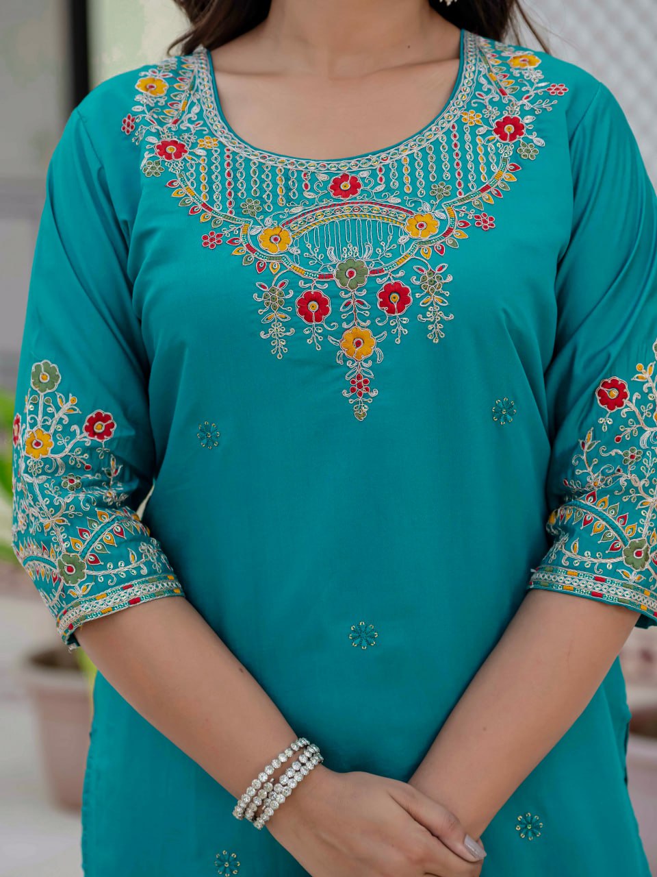 Lehenga Mart Designer Ready To Wear Kurta Pant With Dupatta For Women-Firozi