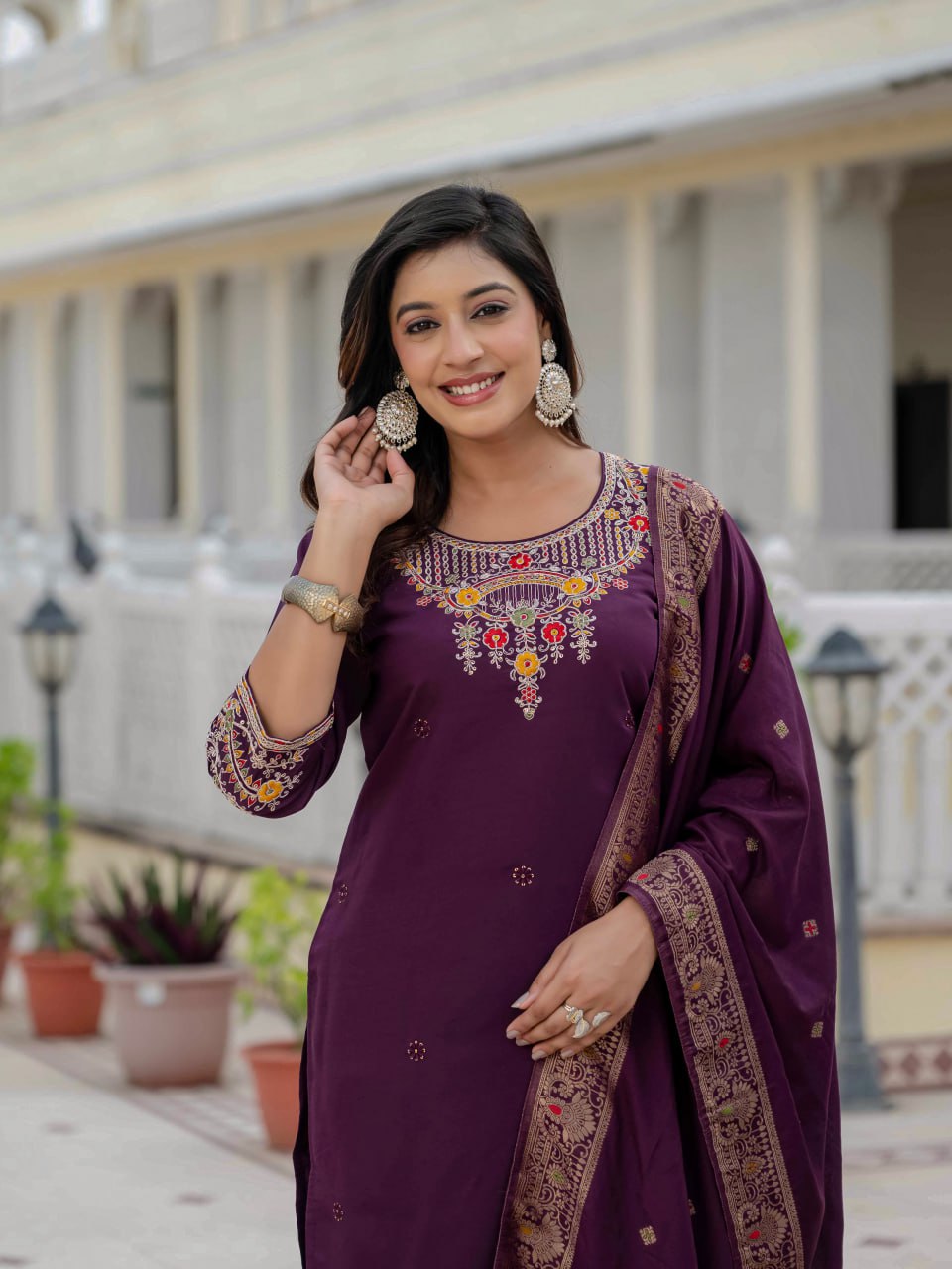 Lehenga Mart Designer Ready To Wear Kurta Pant With Dupatta For Women-Wine