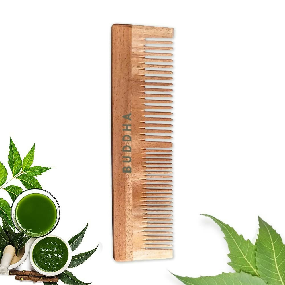 Buddha Natural Dual Tooth Kacchi Neem Wooden Comb 