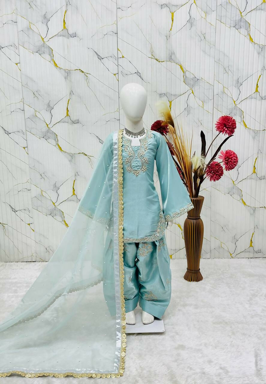 Teeya Creation New Kids Latest Trendy Kurta Palazzo Set-Blue