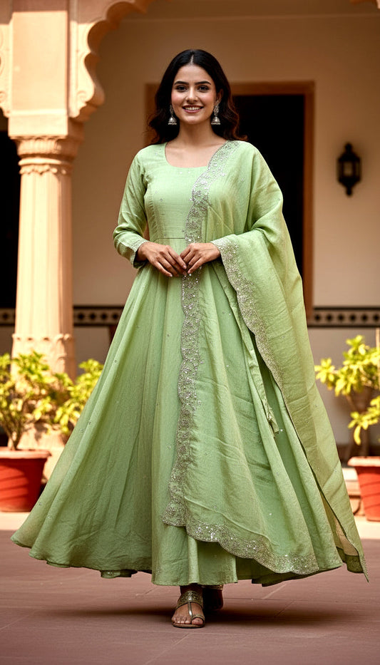 Lehenga Mart Premium Readymade Gown With Dupatta Set For Women-Pista