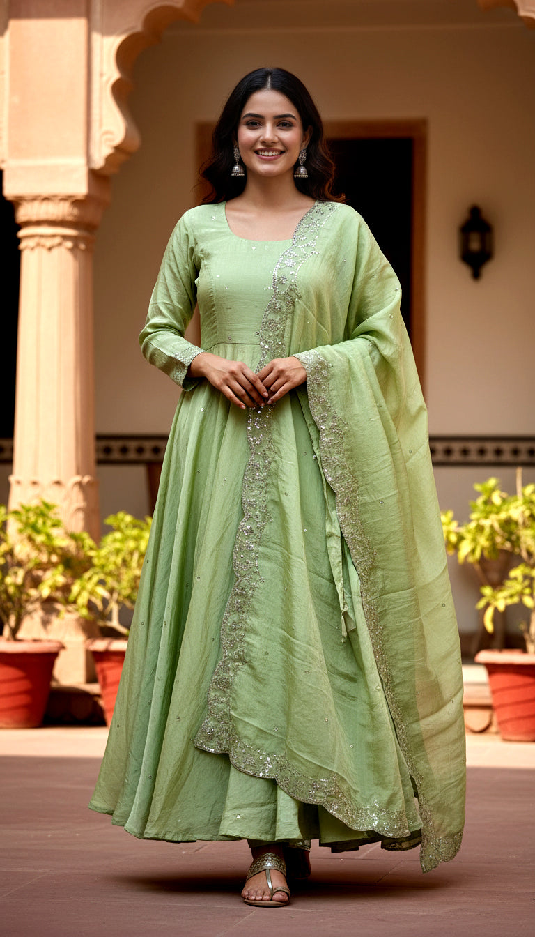 Lehenga Mart Premium Readymade Gown With Dupatta Set For Women-Pista