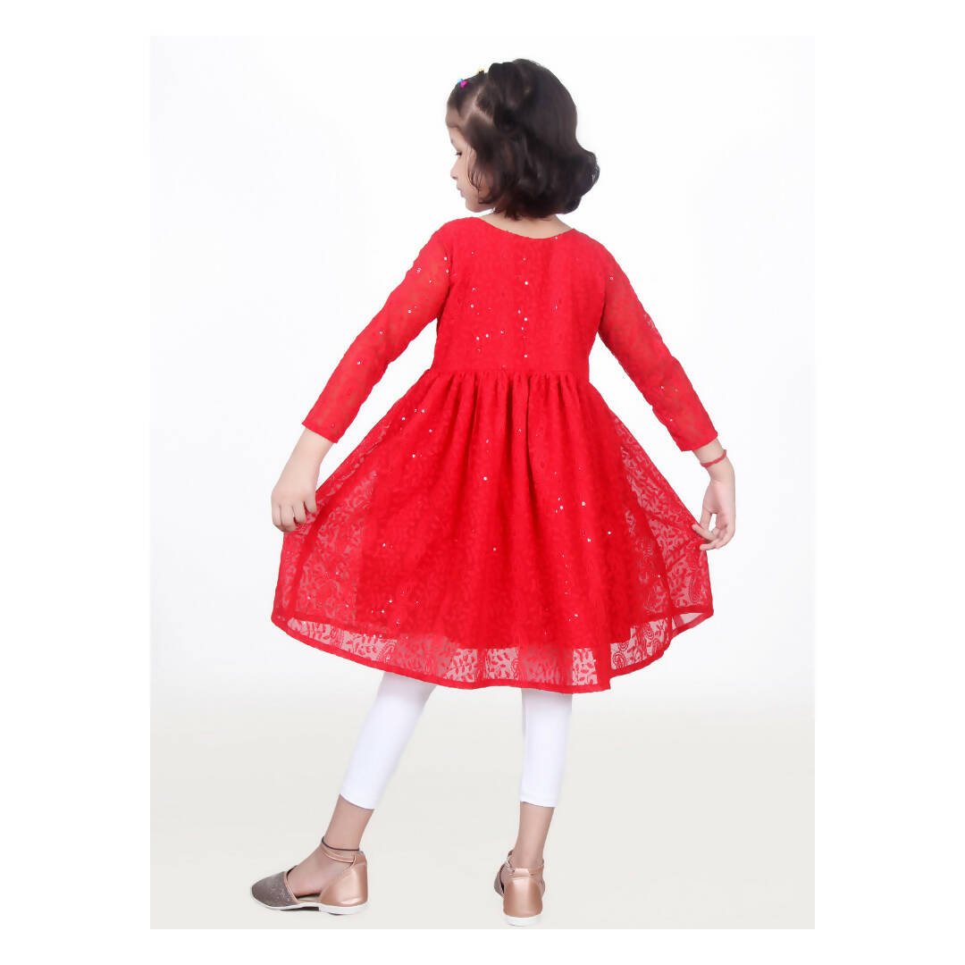 Akarshan viscose Lukhnowi Chikankari Anarkali kurta with Leggings - Red 