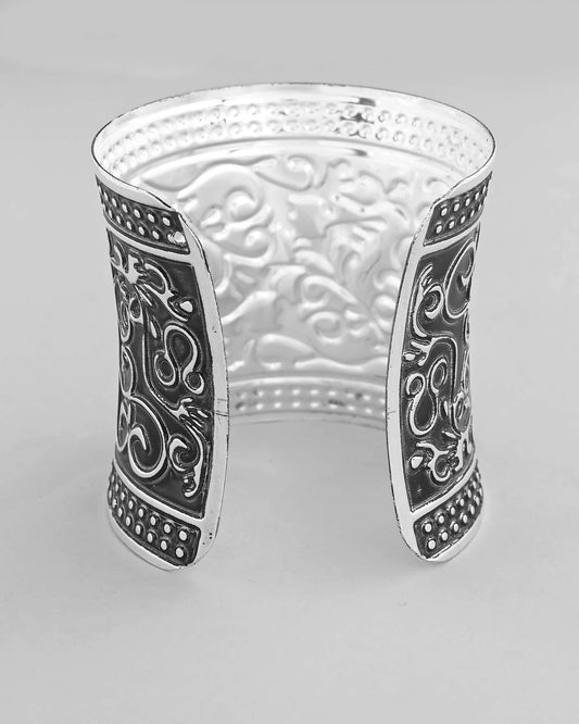 VOJ Silver Plated Oxidised Cuff Bracelet | Grab2Buy