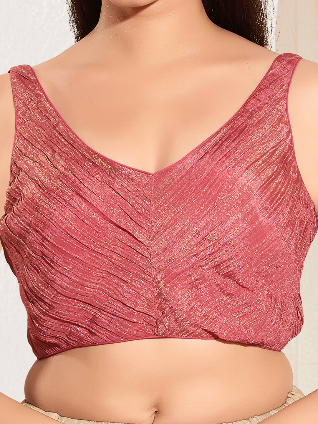 Joban Fashion Onion Pink Tissue Padded Blouse With Sweetheart Neck Sleeveless
