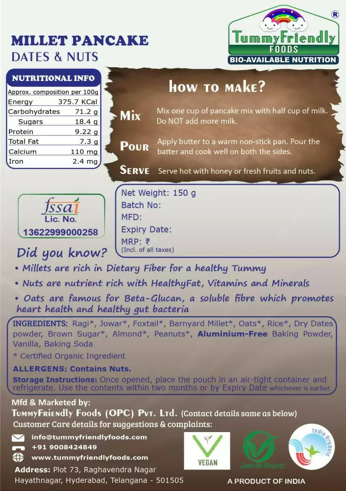 TummyFriendly Foods Aluminium-Free Millet Pancake Mix with Dates and Nuts  Grab2Buy TummyFriendly Foods Grab2Buy