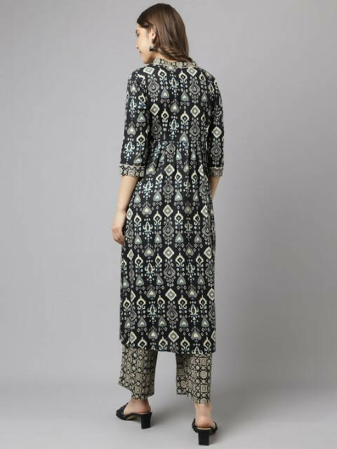 FIORRA Women's Black Cotton A-Line Kurta Palazzo Set 
